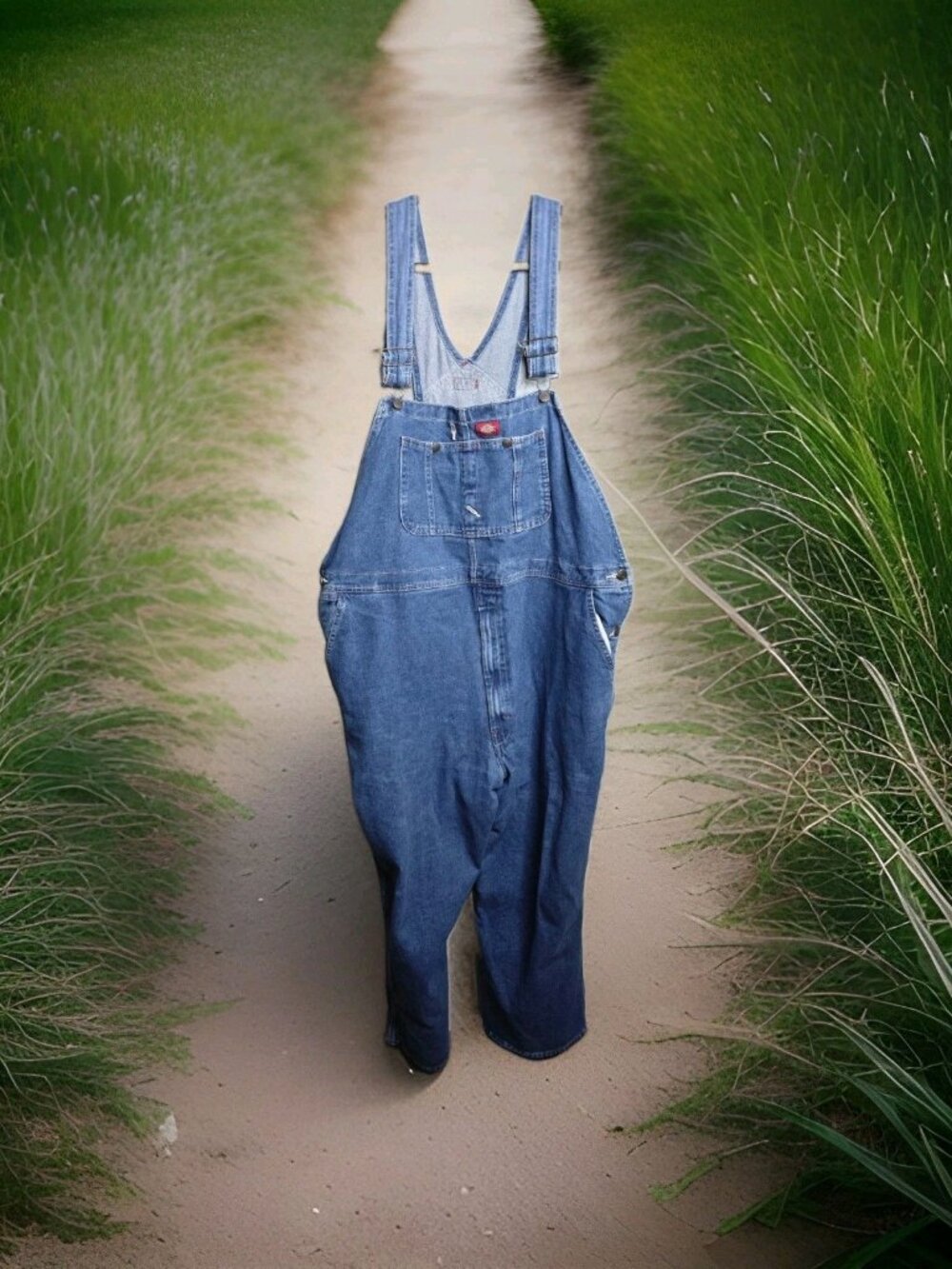 Dickies Bib Overalls Denim Carpenter Blue Jeans Farm Pants Mens 48 x 30 Cotton